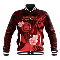Personalised Hawaii State Motto Baseball Jacket Hawaiian Tribal Red Hammerhead Shark LT05 Unisex Red - Polynesian Pride