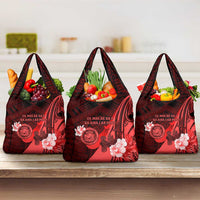 Hawaii State Motto Grocery Bag Hawaiian Tribal Red Hammerhead Shark