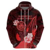 Personalised Hawaii State Motto Zip Hoodie Hawaiian Tribal Red Hammerhead Shark LT05 - Polynesian Pride