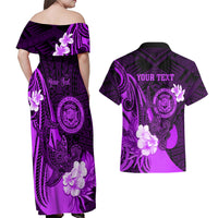 Personalised Hawaii State Motto Couples Matching Off Shoulder Maxi Dress and Hawaiian Shirt Hawaiian Tribal Purple Hammerhead Shark LT05 - Polynesian Pride