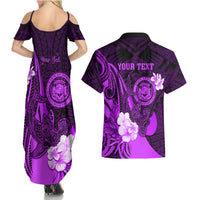Personalised Hawaii State Motto Couples Matching Summer Maxi Dress and Hawaiian Shirt Hawaiian Tribal Purple Hammerhead Shark LT05 - Polynesian Pride