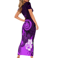 Personalised Hawaii State Motto Family Matching Short Sleeve Bodycon Dress and Hawaiian Shirt Hawaiian Tribal Purple Hammerhead Shark LT05 - Polynesian Pride