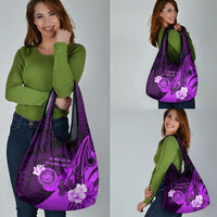 Hawaii State Motto Grocery Bag Hawaiian Tribal Purple Hammerhead Shark