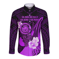 Personalised Hawaii State Motto Long Sleeve Button Shirt Hawaiian Tribal Purple Hammerhead Shark LT05 Unisex Purple - Polynesian Pride
