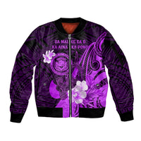 Personalised Hawaii State Motto Sleeve Zip Bomber Jacket Hawaiian Tribal Purple Hammerhead Shark LT05 Unisex Purple - Polynesian Pride