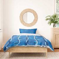 Hawaii Maile Lei Bedding Set With Blue Monstera Pattern LT05 - Polynesian Pride