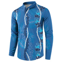 Hawaii Maile Lei Button Sweatshirt With Blue Monstera Pattern LT05 - Polynesian Pride