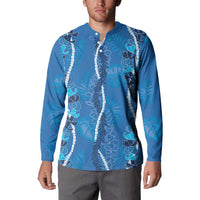 Hawaii Maile Lei Button Sweatshirt With Blue Monstera Pattern LT05 - Polynesian Pride