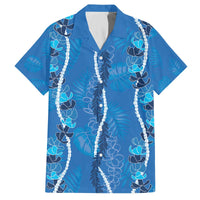 Hawaii Maile Lei Family Matching Off The Shoulder Long Sleeve Dress and Hawaiian Shirt With Blue Monstera Pattern