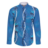 Hawaii Maile Lei Family Matching Off The Shoulder Long Sleeve Dress and Hawaiian Shirt With Blue Monstera Pattern