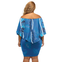 Hawaii Maile Lei Family Matching Off Shoulder Short Dress and Hawaiian Shirt With Blue Monstera Pattern LT05 - Polynesian Pride