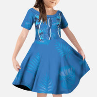 Hawaii Maile Lei Family Matching Summer Maxi Dress and Hawaiian Shirt With Blue Monstera Pattern LT05 Daughter's Dress Blue - Polynesian Pride