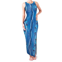 Hawaii Maile Lei Family Matching Tank Maxi Dress and Hawaiian Shirt With Blue Monstera Pattern LT05 Mom's Dress Blue - Polynesian Pride
