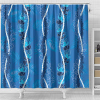 Hawaii Maile Lei Shower Curtain With Blue Monstera Pattern LT05 - Polynesian Pride