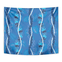 Hawaii Maile Lei Tapestry With Blue Monstera Pattern