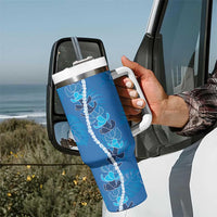 Hawaii Maile Lei Tumbler With Handle With Blue Monstera Pattern