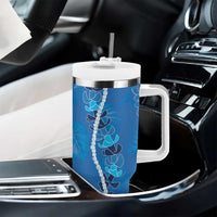 Hawaii Maile Lei Tumbler With Handle With Blue Monstera Pattern