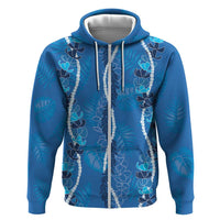 Hawaii Maile Lei Zip Hoodie With Blue Monstera Pattern