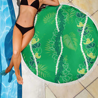 Hawaii Maile Lei Beach Blanket With Green Monstera Pattern
