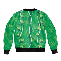Hawaii Maile Lei Bomber Jacket With Green Monstera Pattern