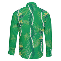 Hawaii Maile Lei Family Matching Long Sleeve Bodycon Dress and Hawaiian Shirt With Green Monstera Pattern