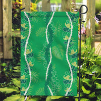 Hawaii Maile Lei Garden Flag With Green Monstera Pattern