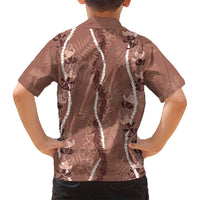 Hawaii Maile Lei Family Matching Off Shoulder Short Dress and Hawaiian Shirt With Brown Monstera Pattern LT05 - Polynesian Pride