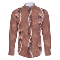 Hawaii Maile Lei Family Matching Off Shoulder Short Dress and Hawaiian Shirt With Brown Monstera Pattern LT05 Dad's Shirt - Long Sleeve Brown - Polynesian Pride