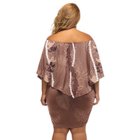 Hawaii Maile Lei Family Matching Off Shoulder Short Dress and Hawaiian Shirt With Brown Monstera Pattern LT05 - Polynesian Pride