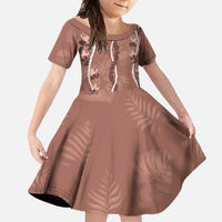 Hawaii Maile Lei Family Matching Summer Maxi Dress and Hawaiian Shirt With Brown Monstera Pattern LT05 Daughter's Dress Brown - Polynesian Pride