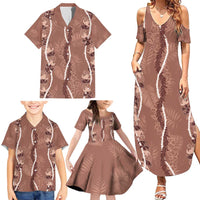 Hawaii Maile Lei Family Matching Summer Maxi Dress and Hawaiian Shirt With Brown Monstera Pattern LT05 - Polynesian Pride