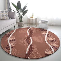 Hawaii Maile Lei Round Carpet With Brown Monstera Pattern LT05 - Polynesian Pride