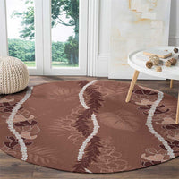 Hawaii Maile Lei Round Carpet With Brown Monstera Pattern LT05 - Polynesian Pride