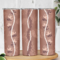 Hawaii Maile Lei Skinny Tumbler With Brown Monstera Pattern