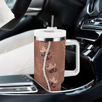 Hawaii Maile Lei Tumbler With Handle With Brown Monstera Pattern