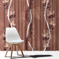 Hawaii Maile Lei Window Curtain With Brown Monstera Pattern