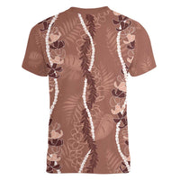 Hawaii Maile Lei Women V-Neck T-Shirt With Brown Monstera Pattern LT05 - Polynesian Pride