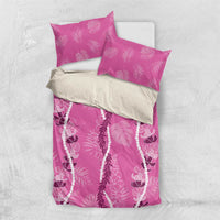 Hawaii Maile Lei Bedding Set With Pink Monstera Pattern