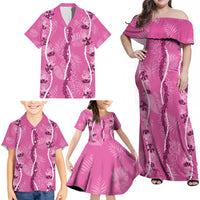 Hawaii Maile Lei Family Matching Off Shoulder Maxi Dress and Hawaiian Shirt With Pink Monstera Pattern