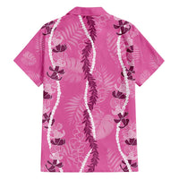 Hawaii Maile Lei Family Matching Off Shoulder Short Dress and Hawaiian Shirt With Pink Monstera Pattern LT05 - Polynesian Pride
