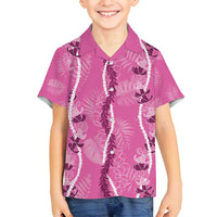 Hawaii Maile Lei Family Matching Off Shoulder Short Dress and Hawaiian Shirt With Pink Monstera Pattern LT05 Son's Shirt Pink - Polynesian Pride