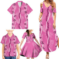 Hawaii Maile Lei Family Matching Summer Maxi Dress and Hawaiian Shirt With Pink Monstera Pattern LT05 - Polynesian Pride