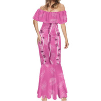 Hawaii Maile Lei Mermaid Dress With Pink Monstera Pattern