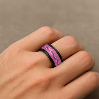 Hawaii Maile Lei Spinner Ring With Pink Monstera Pattern - Polynesian Pride