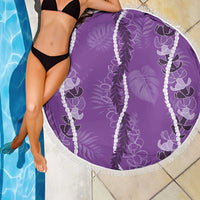 Hawaii Maile Lei Beach Blanket With Violet Monstera Pattern