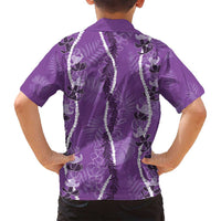 Hawaii Maile Lei Family Matching Off Shoulder Short Dress and Hawaiian Shirt With Violet Monstera Pattern LT05 - Polynesian Pride