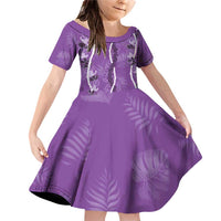Hawaii Maile Lei Family Matching Off Shoulder Short Dress and Hawaiian Shirt With Violet Monstera Pattern LT05 Daughter's Dress Violet - Polynesian Pride