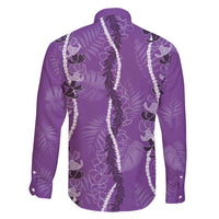 Hawaii Maile Lei Family Matching Off Shoulder Short Dress and Hawaiian Shirt With Violet Monstera Pattern LT05 - Polynesian Pride