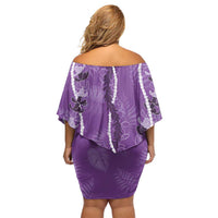 Hawaii Maile Lei Family Matching Off Shoulder Short Dress and Hawaiian Shirt With Violet Monstera Pattern LT05 - Polynesian Pride