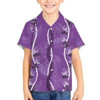 Hawaii Maile Lei Family Matching Off Shoulder Short Dress and Hawaiian Shirt With Violet Monstera Pattern LT05 Son's Shirt Violet - Polynesian Pride